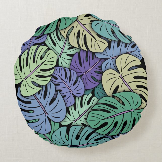 Monstera Bladeren #6 Rond Kussen (Achterkant)