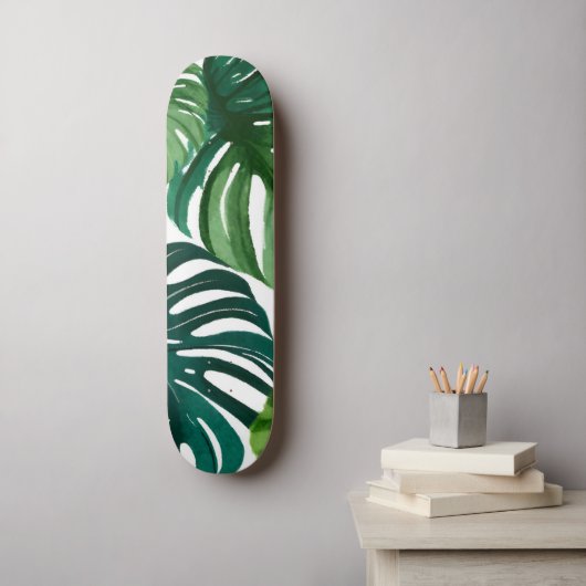 Monstera Bladeren Aquarel Persoonlijk Skateboard (Muurkunst)