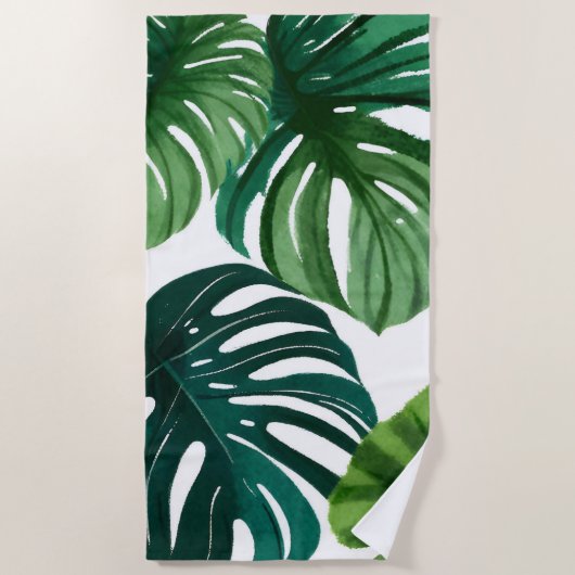 Monstera Bladeren Aquarel Strandlaken (Voorkant)