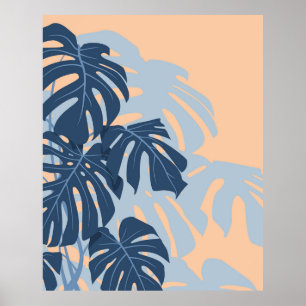 Monstera-bladeren (blauw en percolaat) poster