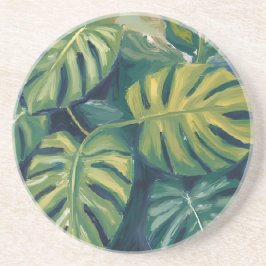 Monstera Bladeren Botanische Aquarel Zandsteen Onderzetter