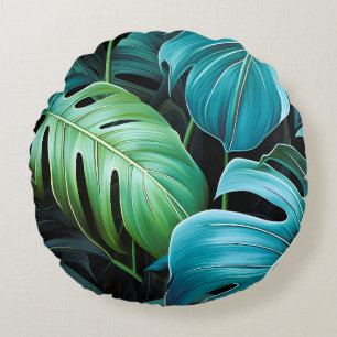 Monstera Bladeren Botanische Tropische Jungle Gebl Rond Kussen