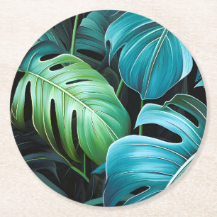 Monstera Bladeren Botanische Tropische Jungle Loof Ronde Kartonnen Onderzetter