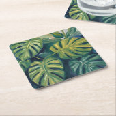 Monstera Bladeren Botanische Waterverf Kartonnen Onderzetters (Schuin)