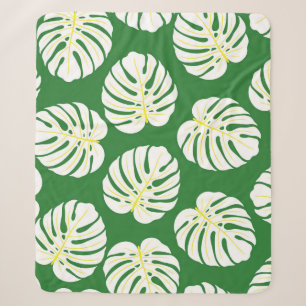 Monstera bladeren, donkergroen . sherpa deken