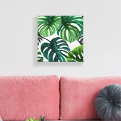 Monstera Bladeren | Eenvoudig Modern Aquarel Canvas Afdruk (Insitu (Woonkamer))
