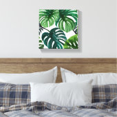 Monstera Bladeren | Eenvoudig Modern Aquarel Canvas Afdruk (Insitu (Slaapkamer))