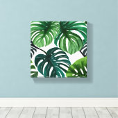 Monstera Bladeren | Eenvoudig Modern Aquarel Canvas Afdruk (Insitu (Houten vloer))