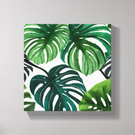 Monstera Bladeren | Eenvoudig Modern Aquarel Canvas Afdruk