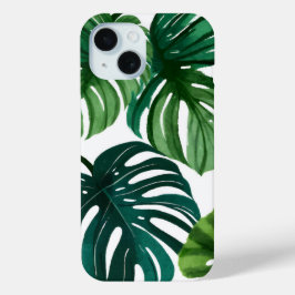 Monstera Bladeren | Eenvoudig Modern Waterverf iPhone 15 Case