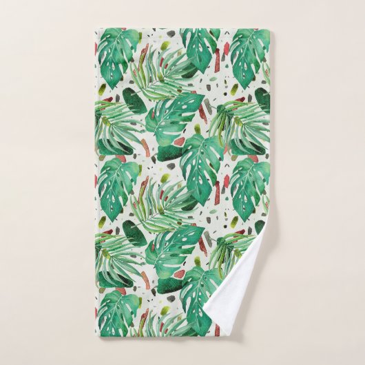 Monstera-bladeren en palmbladeren op terazzo-backg handdoek (Handdoek)