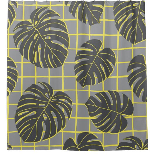 Monstera bladeren: geel-grijs modern Abstract Douchegordijn (Voorkant)