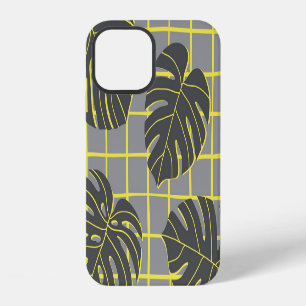 Monstera bladeren: geel-grijs modern Abstract iPhone 12 Hoesje