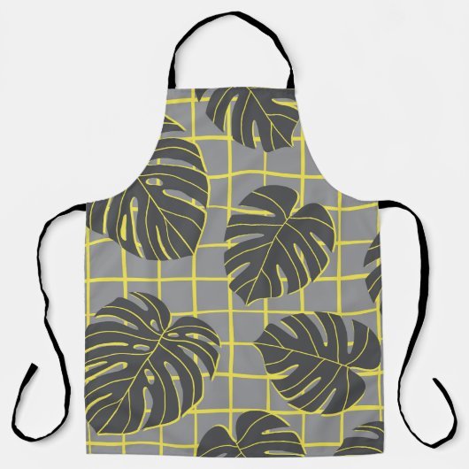Monstera bladeren: geel-grijs modern Abstract Schort (Voorkant)