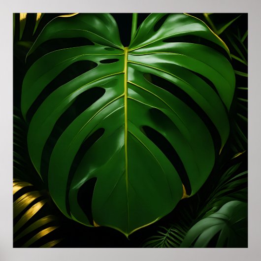 Monstera Bladeren Goud Jungle Glamour Poster (Voorkant)