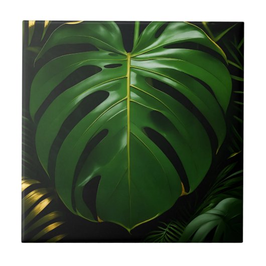 Monstera Bladeren Goud Jungle Glamour Tegeltje (Voorkant)