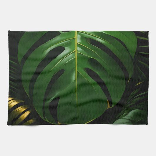 Monstera Bladeren Goud Jungle Glamour Theedoek (Horizontaal)