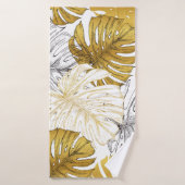 Monstera bladeren: goudwit badhanddoek (Badhanddoek)