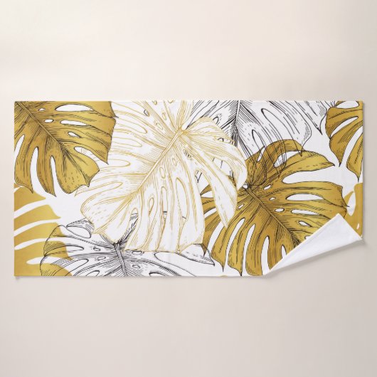 Monstera bladeren: goudwit badhanddoek (Badhanddoek)
