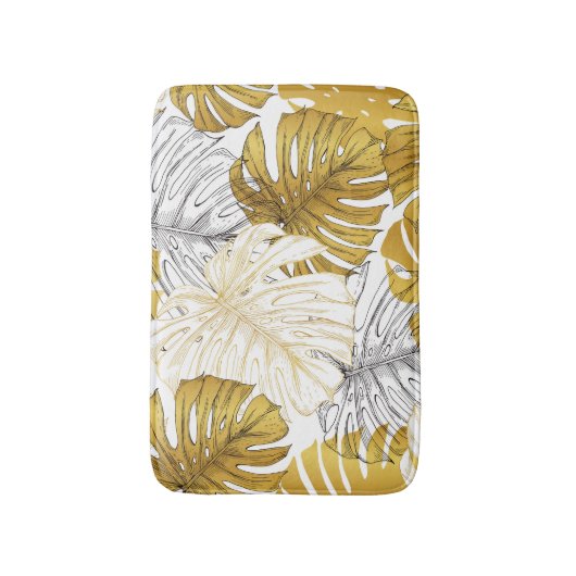 Monstera bladeren: goudwit badmat (Voorkant Verticaal)