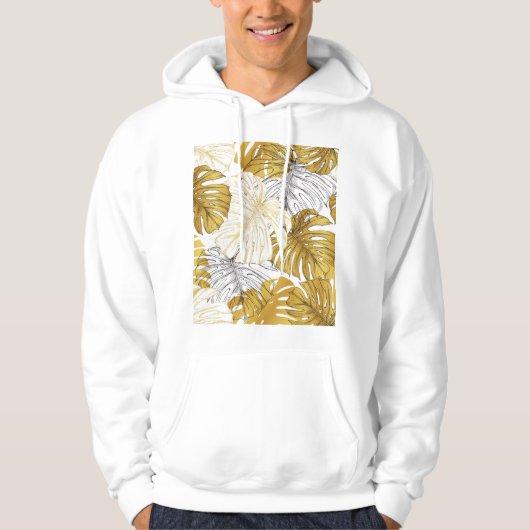 Monstera bladeren: goudwit hoodie (Voorkant)