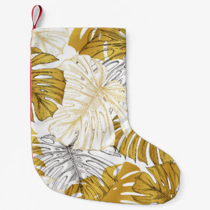 Monstera bladeren: goudwit kleine kerstsok