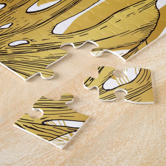 Monstera bladeren: goudwit legpuzzel (Zijkant)