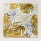 Monstera bladeren: goudwit legpuzzel (Horizontaal)