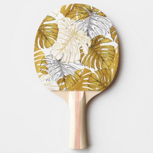 Monstera bladeren: goudwit tafeltennisbatje (Voorkant)