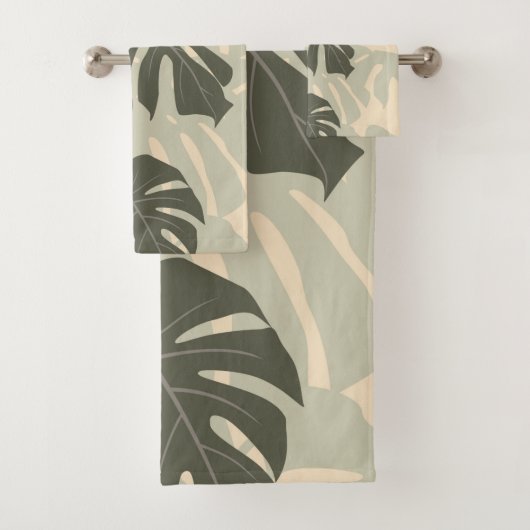 Monstera-bladeren (groen en zand) bad handdoek (Insitu)