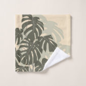 Monstera-bladeren (groen en zand) bad handdoek (Wasdoekje)
