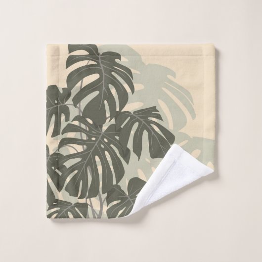 Monstera-bladeren (groen en zand) bad handdoek (Wasdoekje)