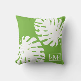 Monstera Bladeren Groen Wit Kust Modern Kussen