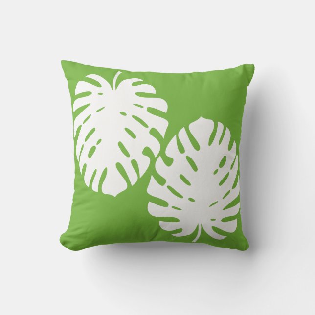 Monstera Bladeren Groen Witte Kust Moderne Worp K Kussen (Voorkant)