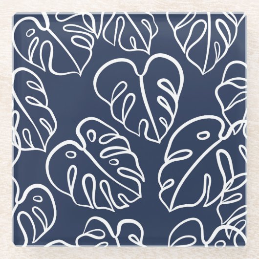 Monstera bladeren: hand getekend. glazen onderzetter (Voorkant)