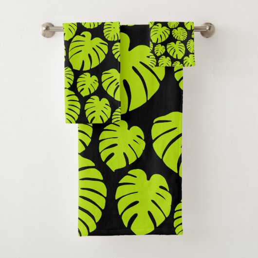 Monstera-bladeren in Lime Green en zwart Bad Handdoek (Insitu)