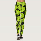Monstera-bladeren in Lime Green en zwart Leggings (Achterkant)