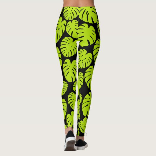 Monstera-bladeren in Lime Green en zwart Leggings (Achterkant)