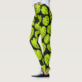Monstera-bladeren in Lime Green en zwart Leggings (Links)