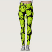 Monstera-bladeren in Lime Green en zwart Leggings (Voorkant)