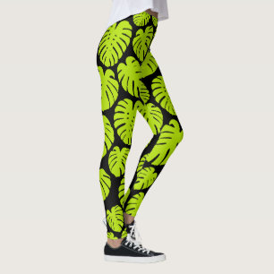 Monstera-bladeren in Lime Green en zwart Leggings
