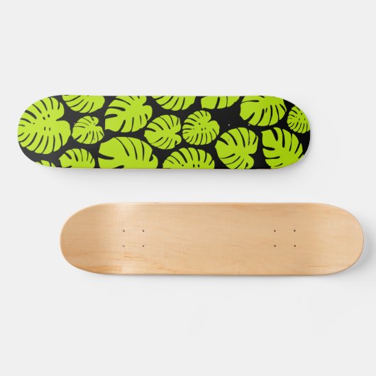 Monstera-bladeren in Lime Green en zwart Persoonlijk Skateboard (Horizontaal)