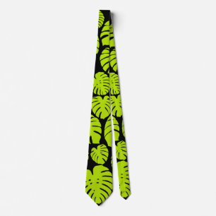 Monstera-bladeren in Lime Green en zwart Stropdas