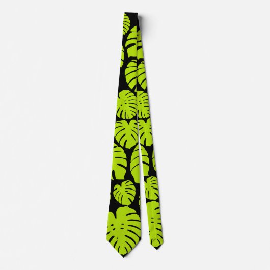 Monstera-bladeren in Lime Green en zwart Stropdas (Voorkant)