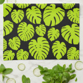 Monstera-bladeren in Lime Green en zwart Theedoek (Gevouwen)