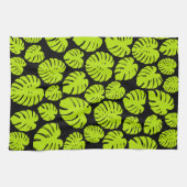 Monstera-bladeren in Lime Green en zwart Theedoek (Horizontaal)