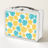 Monstera bladeren in turkoois, geel en wit (Voorkant)