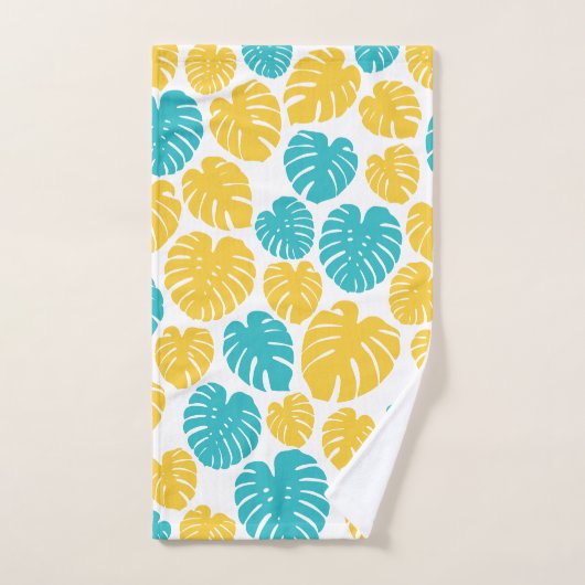 Monstera bladeren in turkoois, geel en wit bad handdoek (Handdoek)