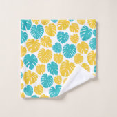 Monstera bladeren in turkoois, geel en wit bad handdoek (Wasdoekje)