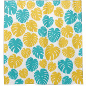 Monstera bladeren in turkoois, geel en wit douchegordijn (Voorkant)